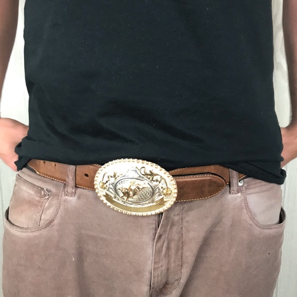 Justin Boots Other - Justin leather concho belt & silver trophy buckle